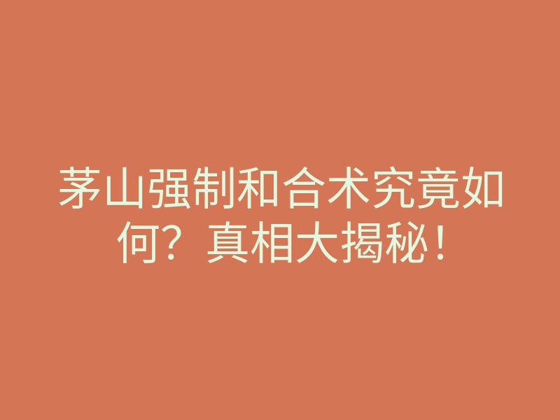 茅山强制和合术究竟如何?真相大揭秘!