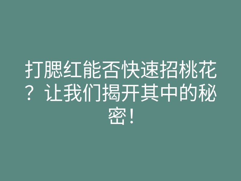 打腮红能否快速招桃花?让我们揭开其中的秘密!