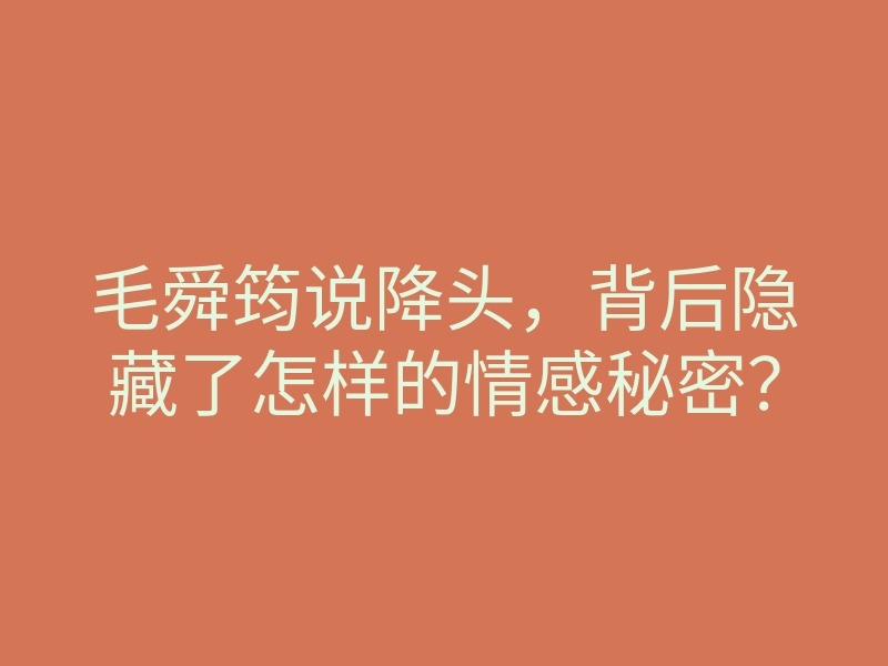 毛舜筠说降头,背后隐藏了怎样的情感秘密?