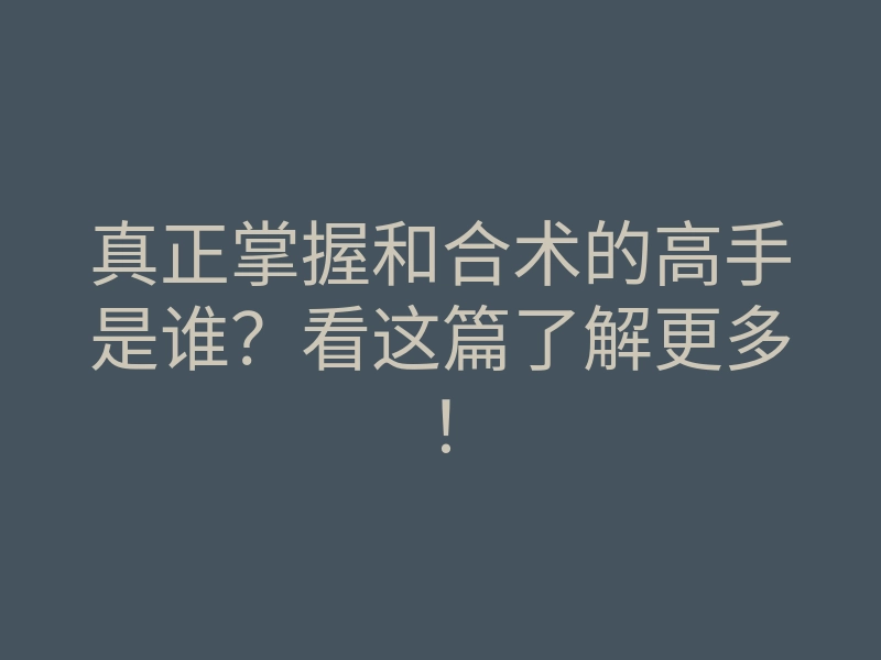 真正掌握和合术的高手是谁?看这篇了解更多!