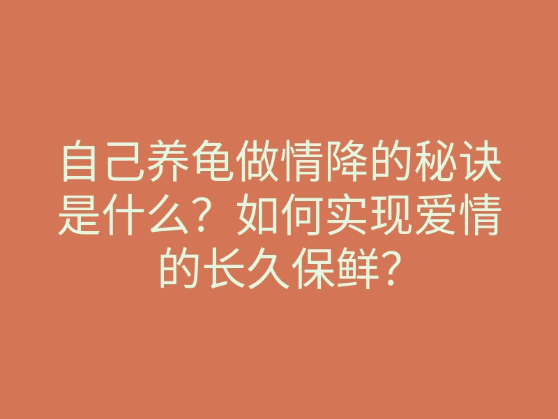 自己养龟做情降的秘诀是什么?如何实现爱情的长久保鲜?