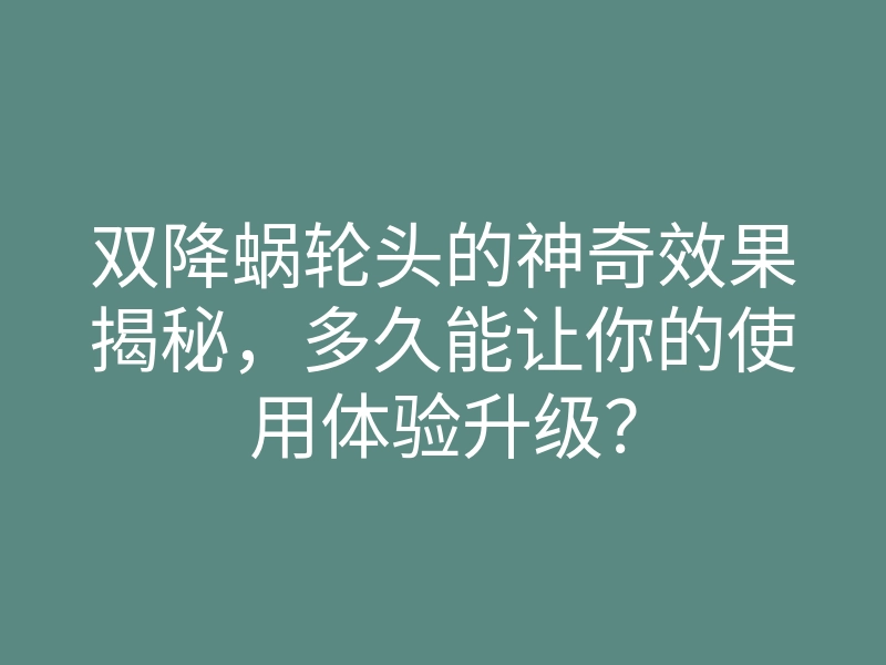 双降蜗轮头的神奇效果揭秘,多久能让你的使用体验升级?