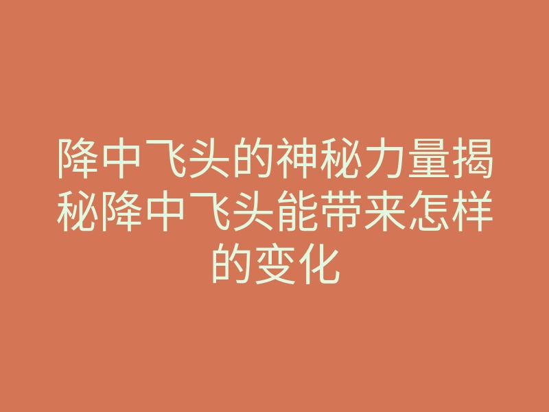 降中飞头的神秘力量揭秘降中飞头能带来怎样的变化