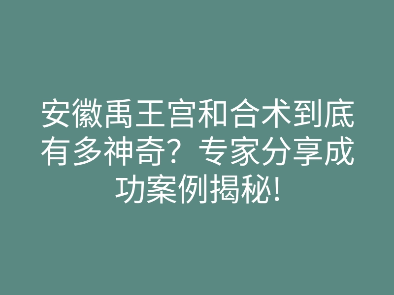安徽禹王宫和合术到底有多神奇？专家分享成功案例揭秘!