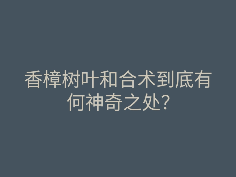 香樟树叶和合术到底有何神奇之处?
