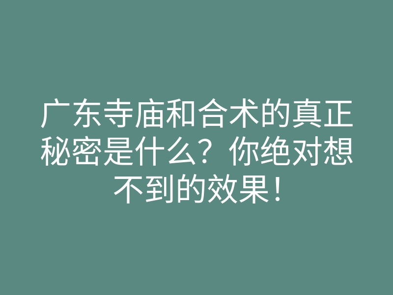 广东寺庙和合术的真正秘密是什么?你绝对想不到的效果!