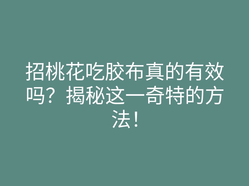 招桃花吃胶布真的有效吗?揭秘这一奇特的方法!