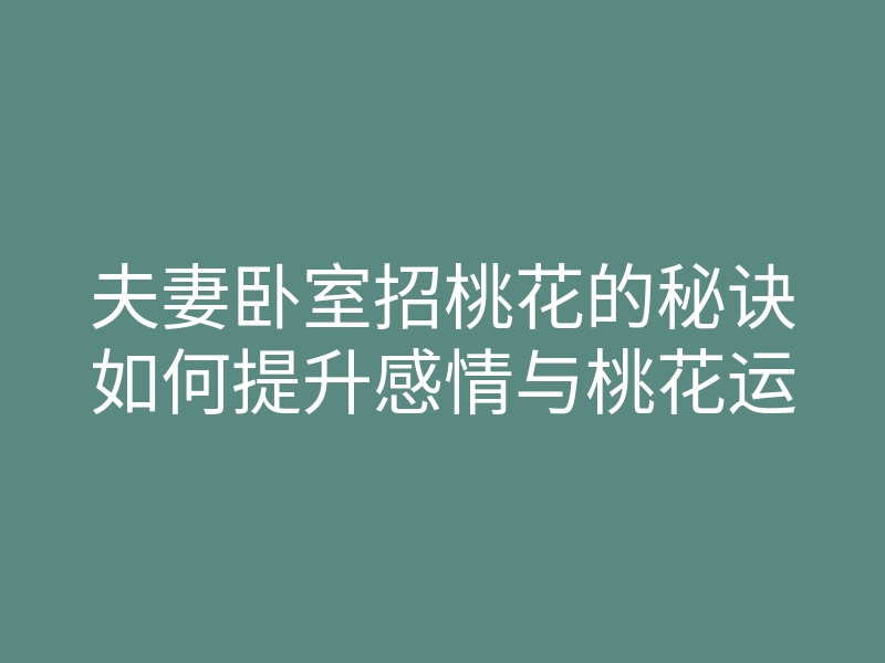 夫妻卧室招桃花的秘诀如何提升感情与桃花运