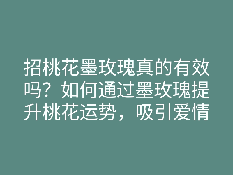 招桃花墨玫瑰真的有效吗?如何通过墨玫瑰提升桃花运势,吸引爱情的秘诀