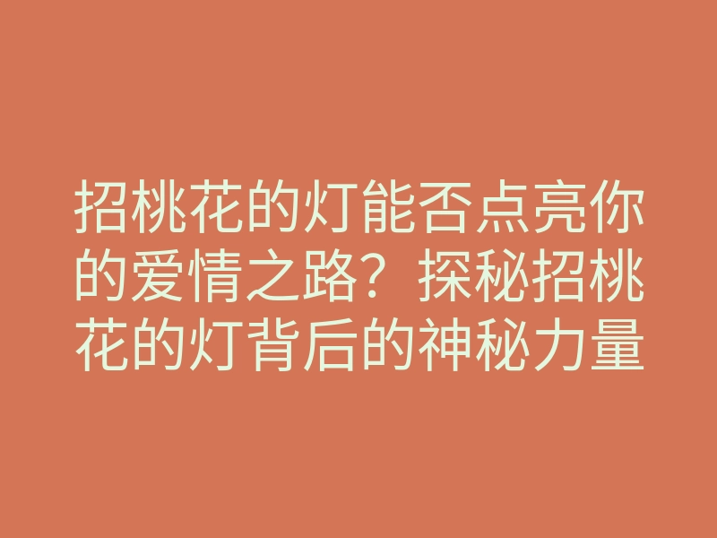 招桃花的灯能否点亮你的爱情之路?探秘招桃花的灯背后的神秘力量