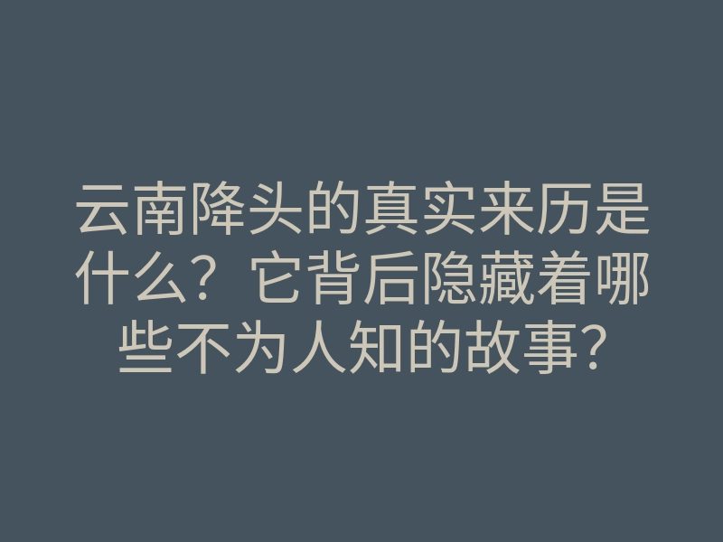 云南降头的真实来历是什么?它背后隐藏着哪些不为人知的故事?