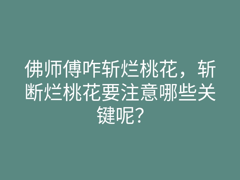 佛师傅咋斩烂桃花,斩断烂桃花要注意哪些关键呢?