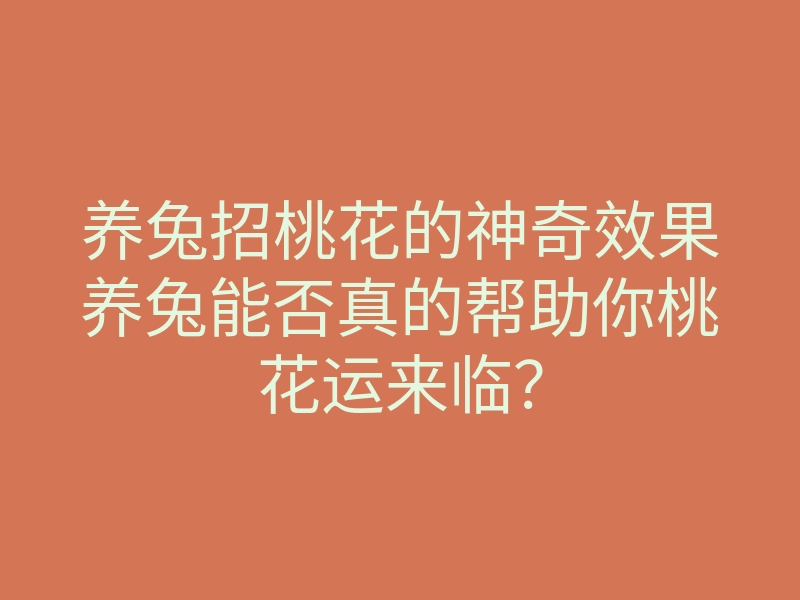 养兔招桃花的神奇效果养兔能否真的帮助你桃花运来临?