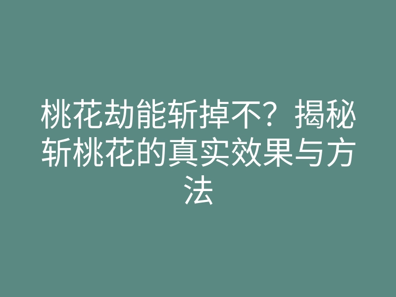 桃花劫能斩掉不？揭秘斩桃花的真实效果与方法
