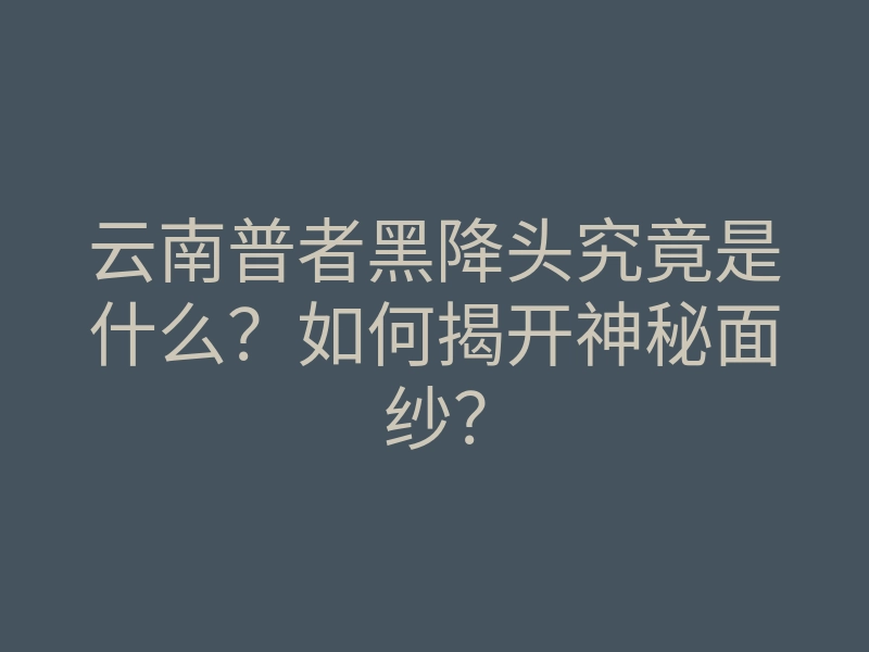 云南普者黑降头究竟是什么？如何揭开神秘面纱？