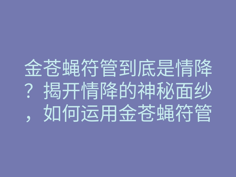 金苍蝇符管到底是情降?揭开情降的神秘面纱,如何运用金苍蝇符管吸引爱情