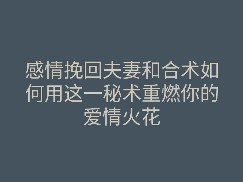 感情挽回夫妻和合术如何用这一秘术重燃你的爱情火花