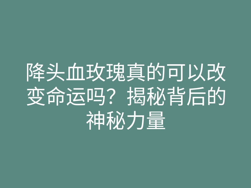 降头血玫瑰真的可以改变命运吗？揭秘背后的神秘力量