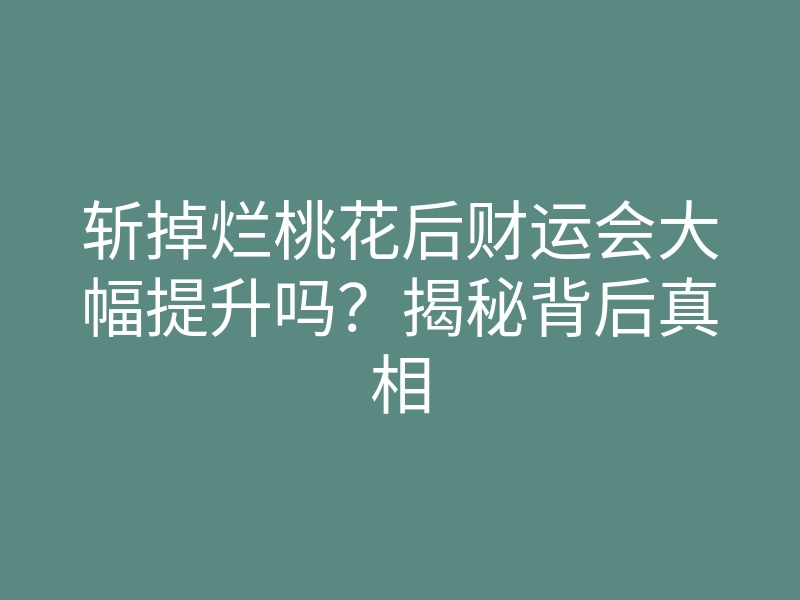 斩掉烂桃花后财运会大幅提升吗?揭秘背后真相
