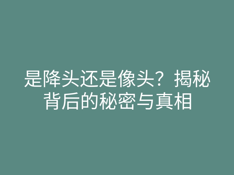 是降头还是像头?揭秘背后的秘密与真相