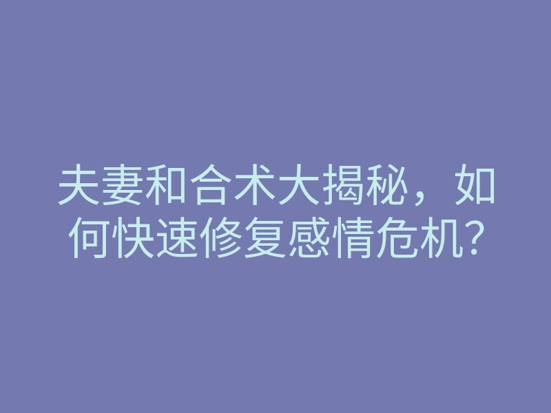 夫妻和合术大揭秘,如何快速修复感情危机?