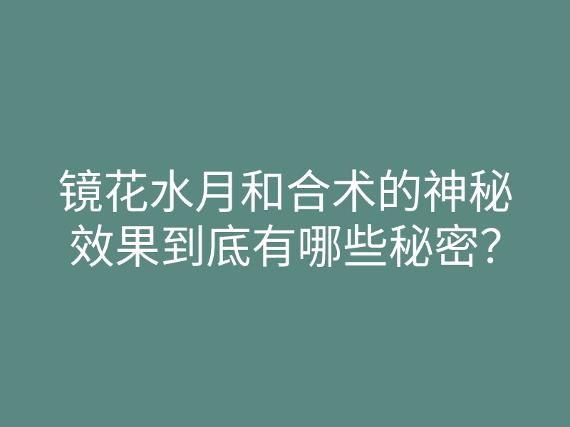 镜花水月和合术的神秘效果到底有哪些秘密?