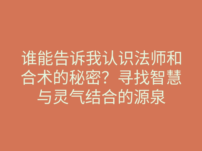 谁能告诉我认识法师和合术的秘密?寻找智慧与灵气结合的源泉