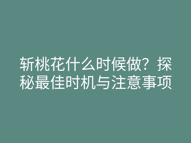 斩桃花什么时候做?探秘最佳时机与注意事项