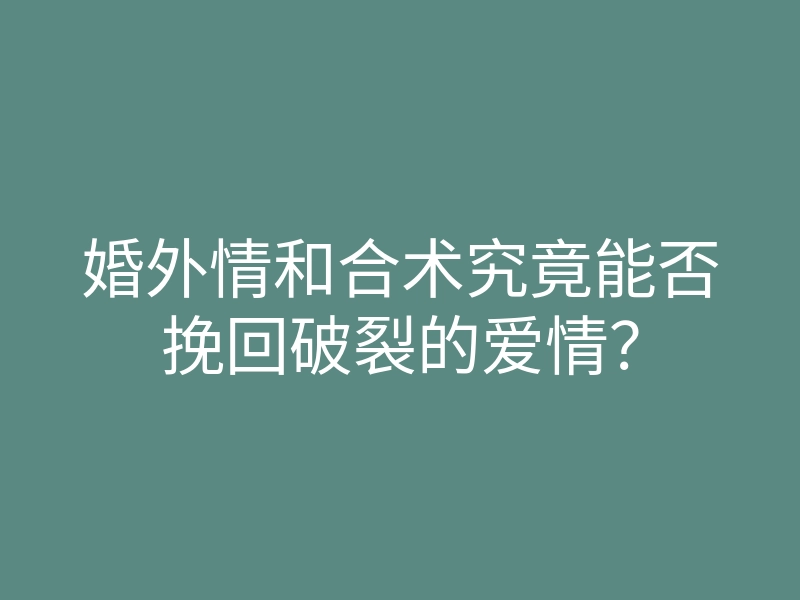 婚外情和合术究竟能否挽回破裂的爱情?