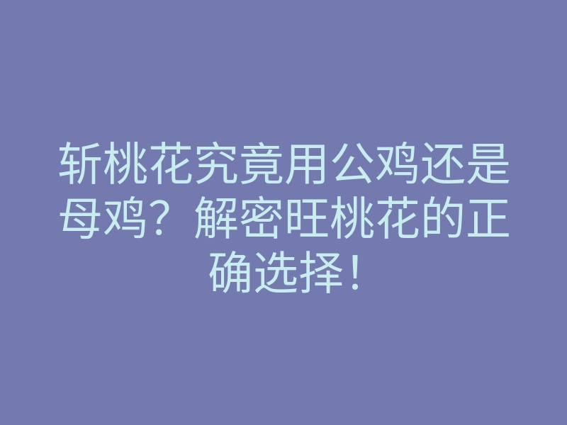 斩桃花究竟用公鸡还是母鸡？解密旺桃花的正确选择！