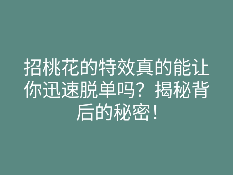 招桃花的特效真的能让你迅速脱单吗?揭秘背后的秘密!