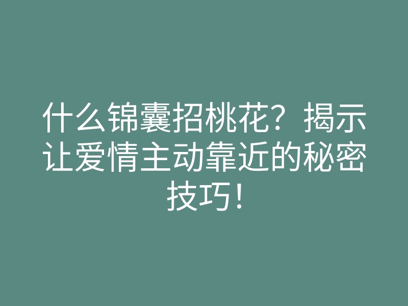 什么锦囊招桃花?揭示让爱情主动靠近的秘密技巧!
