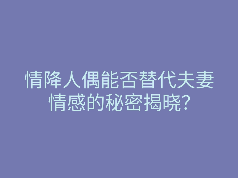 情降人偶能否替代夫妻情感的秘密揭晓?