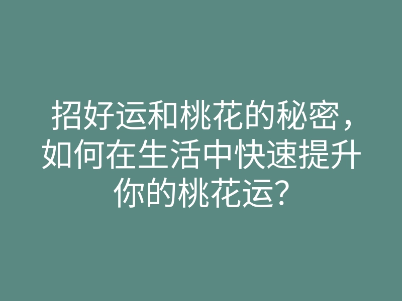 招好运和桃花的秘密,如何在生活中快速提升你的桃花运?