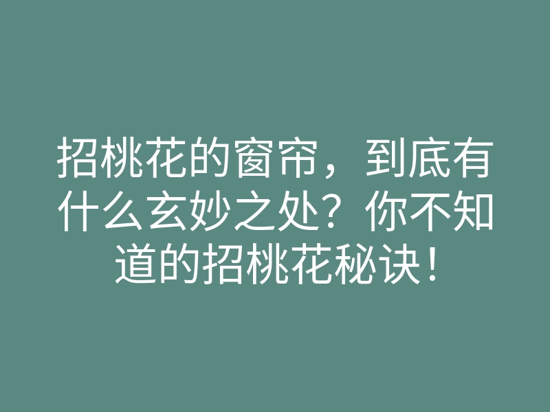招桃花的窗帘,到底有什么玄妙之处?你不知道的招桃花秘诀!