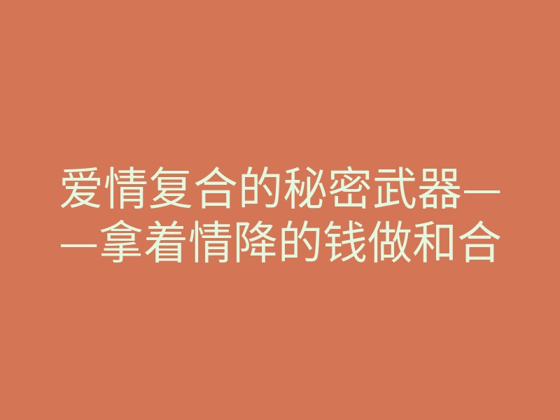 爱情复合的秘密武器——拿着情降的钱做和合