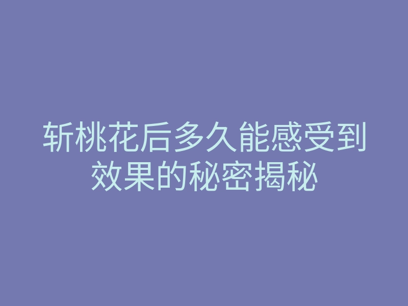 斩桃花后多久能感受到效果的秘密揭秘
