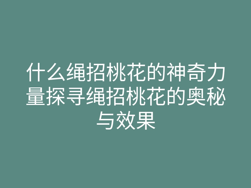 什么绳招桃花的神奇力量探寻绳招桃花的奥秘与效果