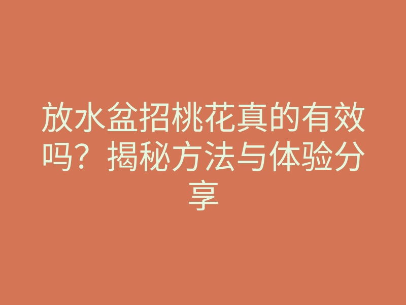 放水盆招桃花真的有效吗?揭秘方法与体验分享