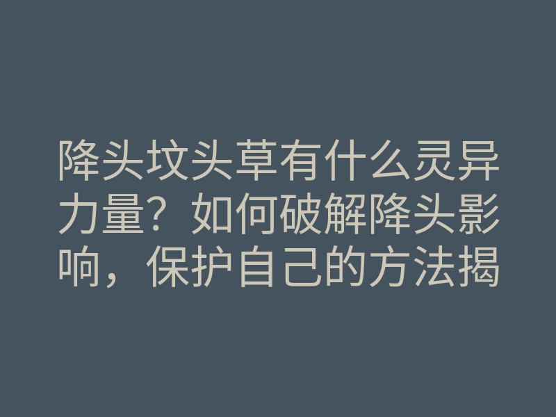 降头坟头草有什么灵异力量?如何破解降头影响,保护自己的方法揭秘