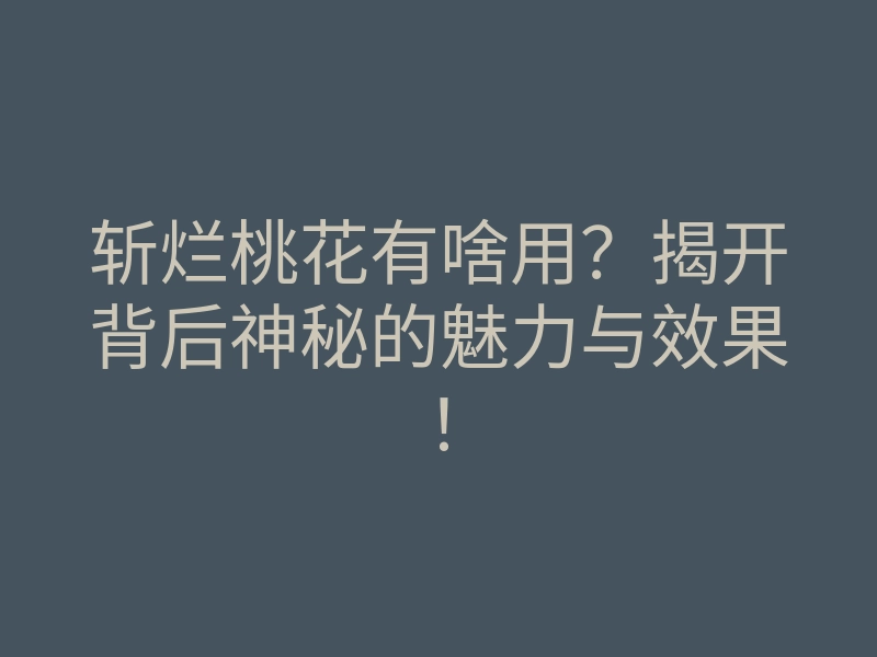 斩烂桃花有啥用？揭开背后神秘的魅力与效果！