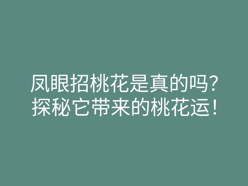 凤眼招桃花是真的吗?探秘它带来的桃花运!