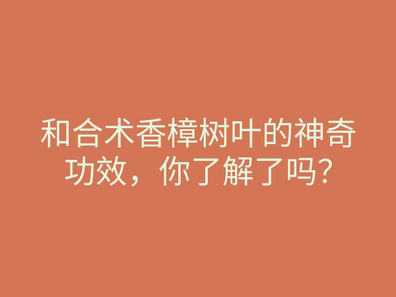 和合术香樟树叶的神奇功效,你了解了吗?