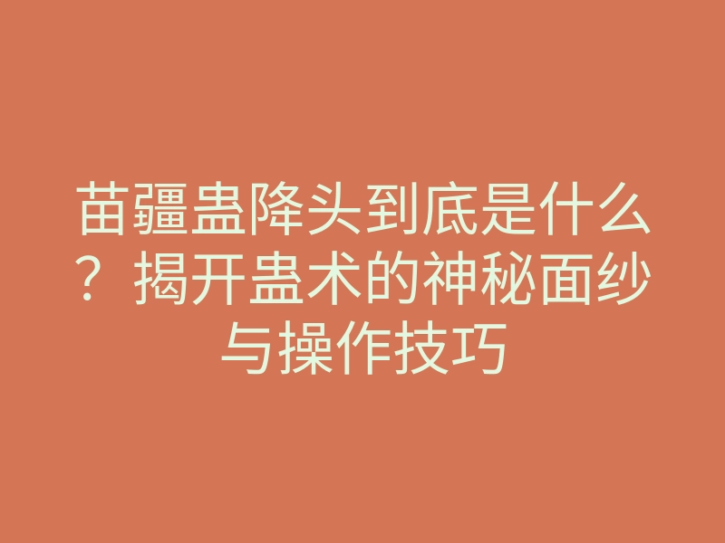 苗疆蛊降头到底是什么？揭开蛊术的神秘面纱与操作技巧