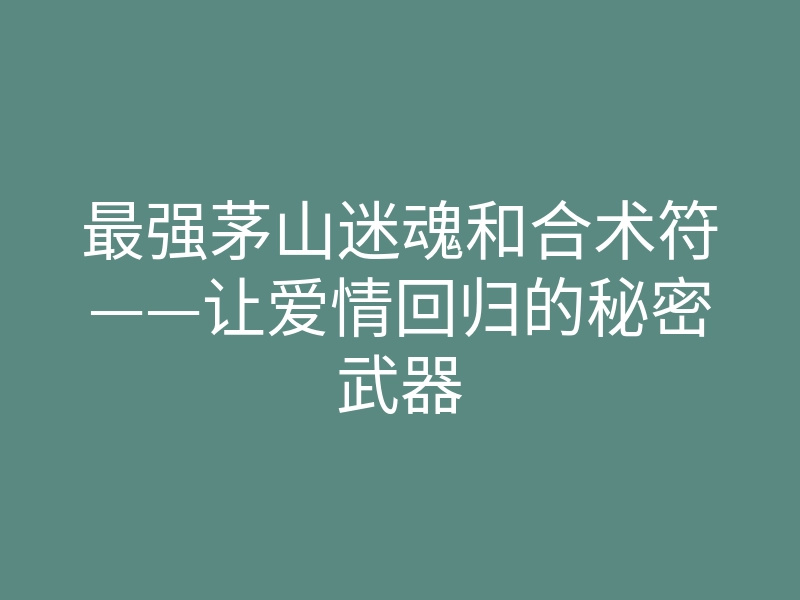 最强茅山迷魂和合术符——让爱情回归的秘密武器