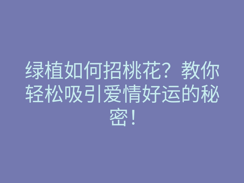 绿植如何招桃花?教你轻松吸引爱情好运的秘密!