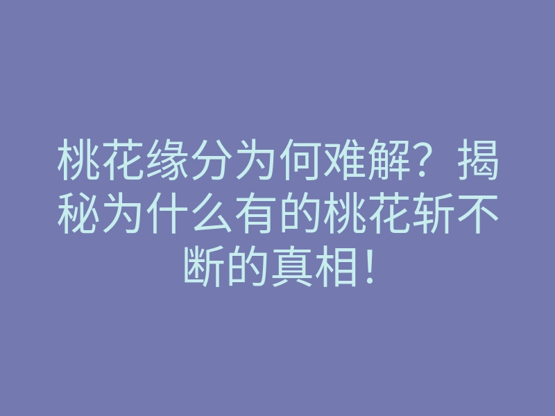 桃花缘分为何难解?揭秘为什么有的桃花斩不断的真相!