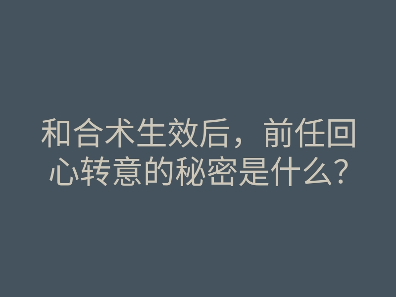 和合术生效后,前任回心转意的秘密是什么?