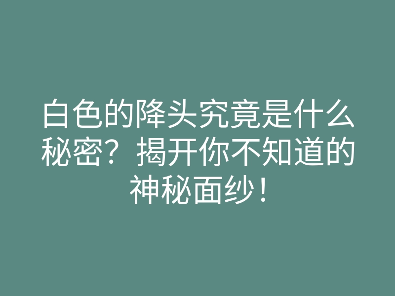 白色的降头究竟是什么秘密?揭开你不知道的神秘面纱!
