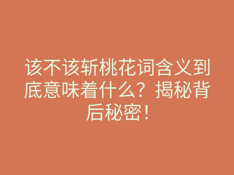 该不该斩桃花词含义到底意味着什么?揭秘背后秘密!